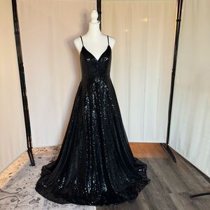 Elegant Black Sequin Evening Gown